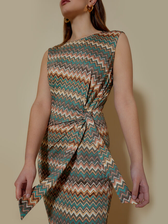 VESTIDO ESTAMPADO NUDO LATERAL Crudo