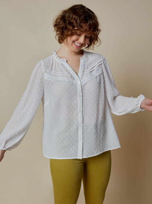 Blusa jacquard detalle cuello Blanco Optico