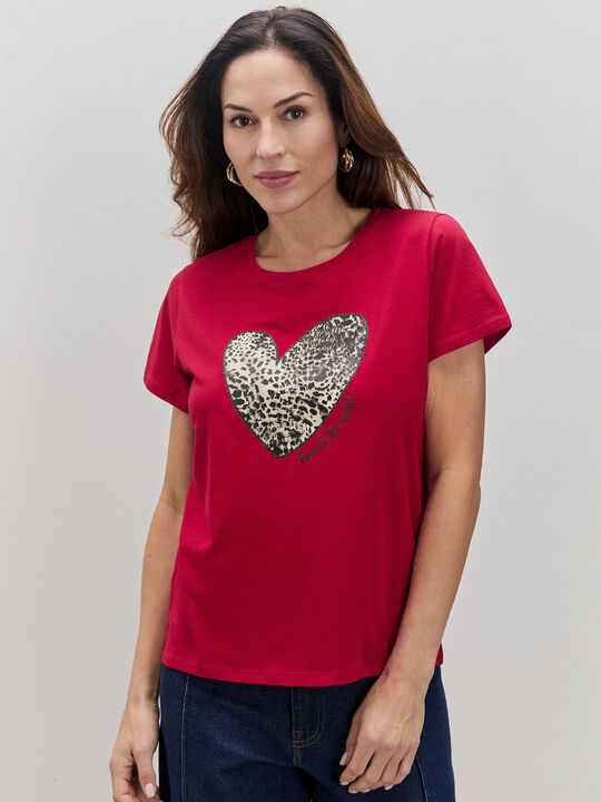 CAMISETA CORAZÓN LEOPARDO Rojo image number null