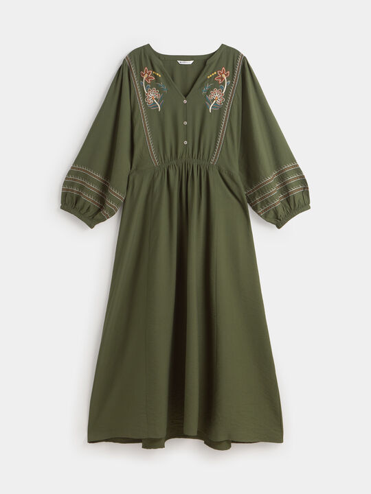 VESTIDO LARGO BORDADOS verde militar image number null