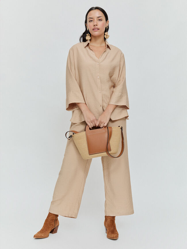 PANTALON ANCHO FLUIDO Beige Tostado