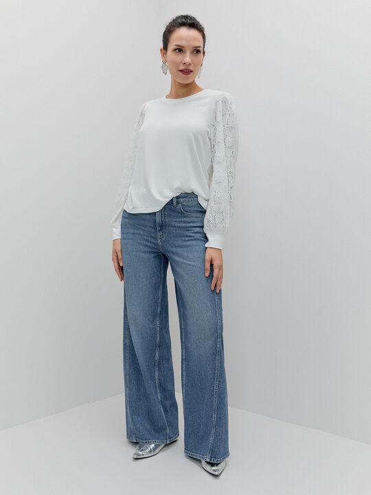 CAMISETA MANGA GLOBO BIMATERIA Blanco Optico image number null