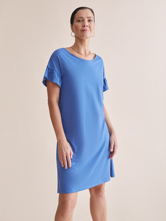 vestido volante en mangas 100% algodón Azul Ceruleo