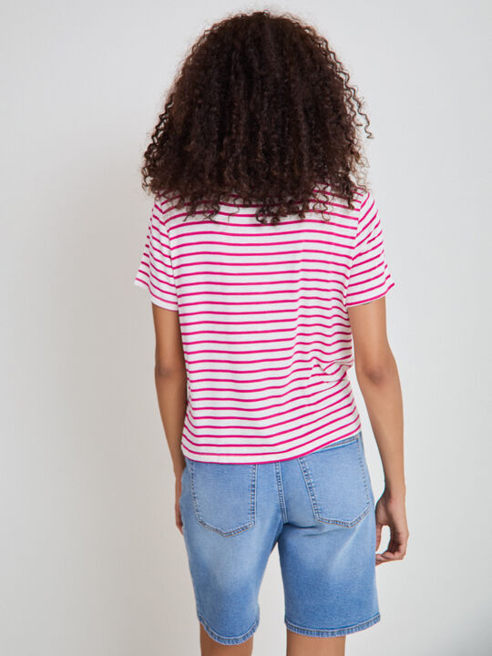 CAMISETA PICO RAYAS Rosa image number null