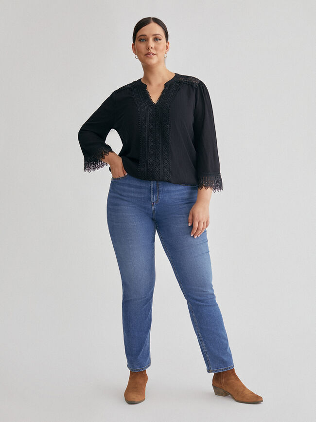 Blusa romántica puntilla Negro