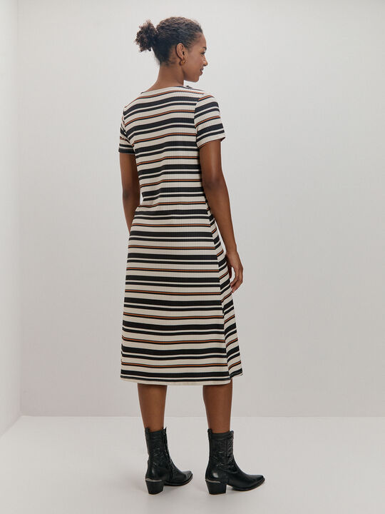 VESTIDO CANALE RAYAS Azul Marino image number null