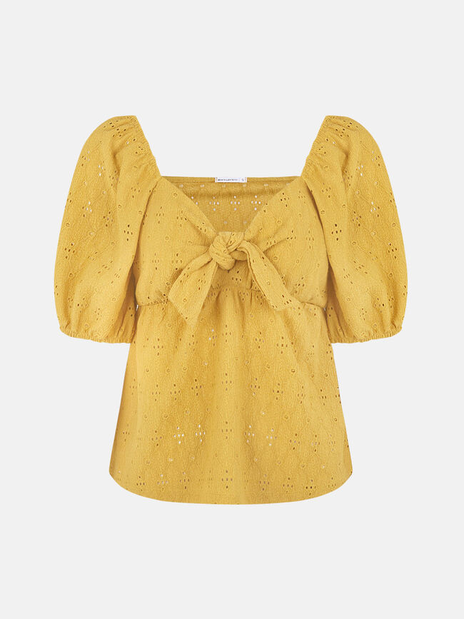 camiseta detalle lazo Mostaza