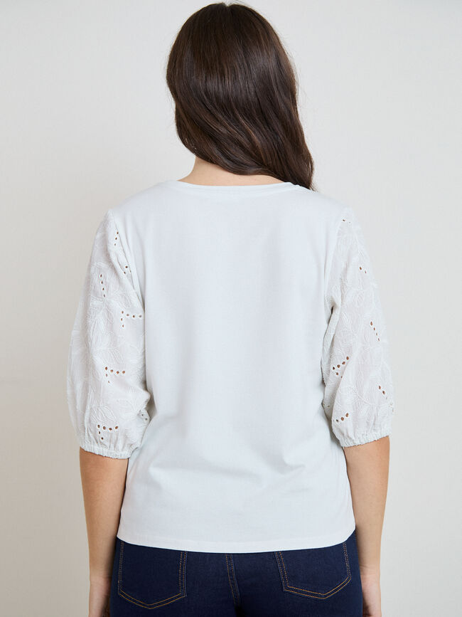 CAMISETA MANGA ABULLONADA Blanco Hueso