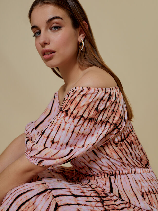 Vestido largo estampado Crudo