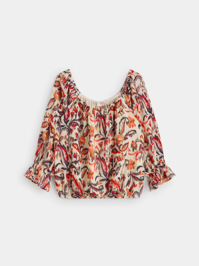 Blusa estampada manga abullonada Rojo