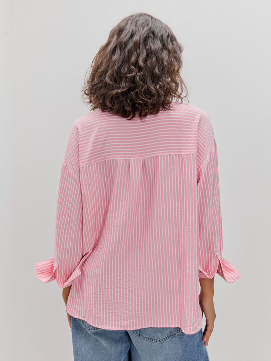CAMISA RAYAS OVERSIZE Rosa Medio image number null