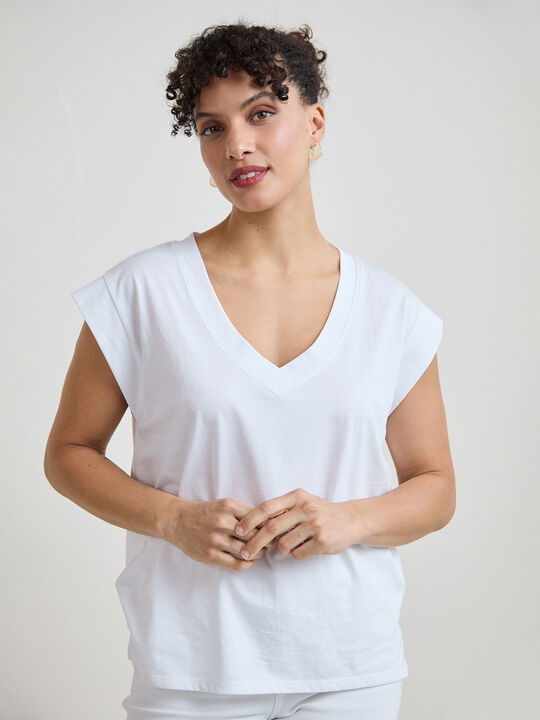 CAMISETA CUELLO PICO Blanco Optico image number null