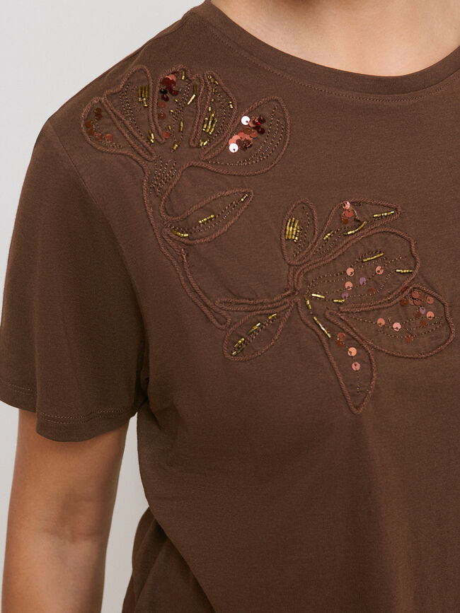 CAMISETA FLORES ELEGANTES Marron