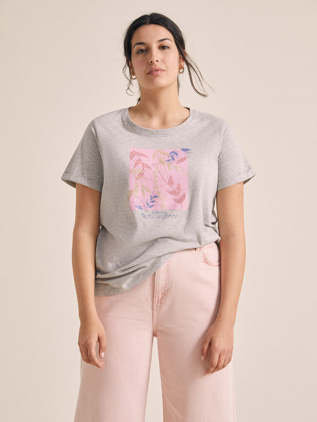 Camiseta detalle estampado hojas GrisVigoreClaro