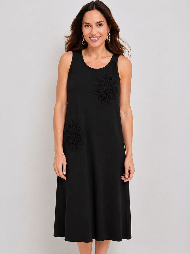 VESTIDO APLIQUES CROCHET Negro