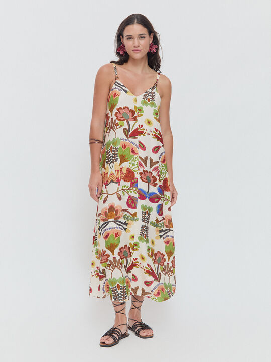 VESTIDO MIDI ABALORIO Beige image number null