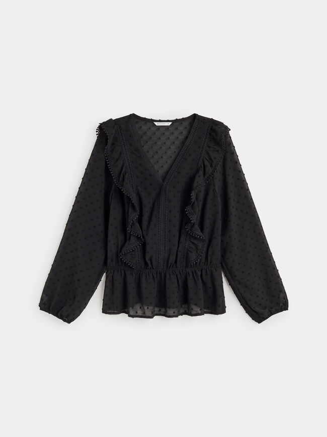 BLUSA PLUMETI VOLANTES Negro
