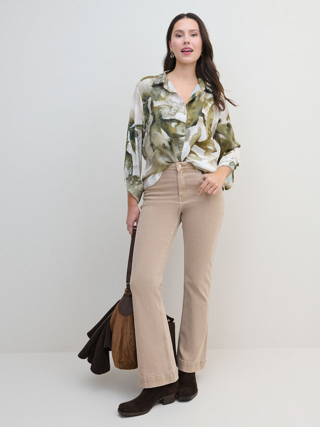 CAMISA SATEN ESTAMPADA Hoja