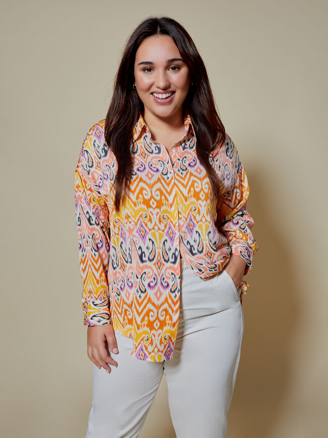 Blusa estampada satén naranja golden