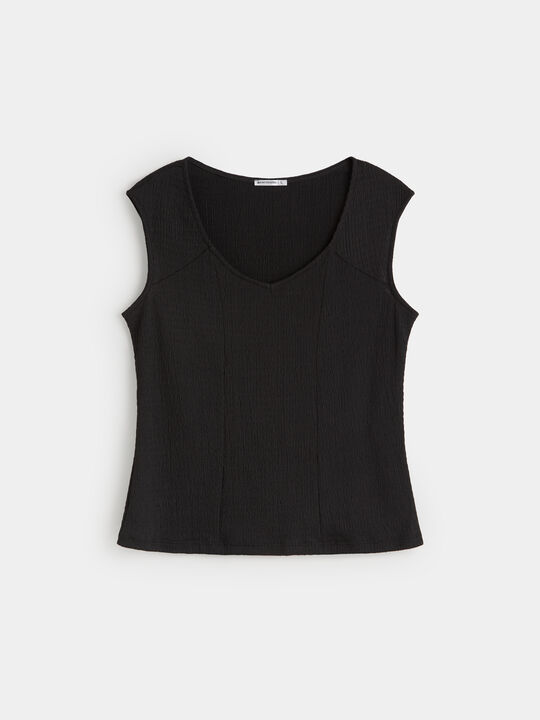 CAMISETA CRINKLE VIVO PUNTILLA Negro image number null