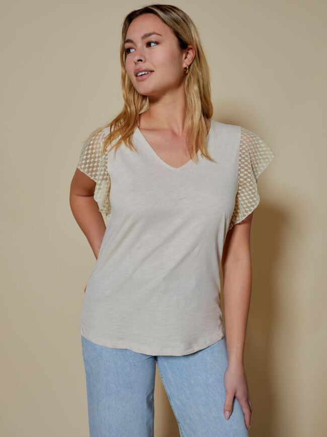 camiseta detalle mangas 100% algodón Piedra
