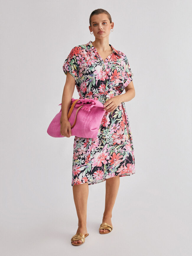 Vestido fluido estampado Negro