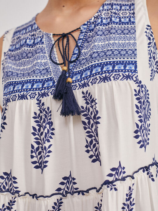 Vestido estampado volante Beige image number null