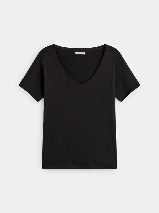 camiseta algodón cuello pico Negro image number null