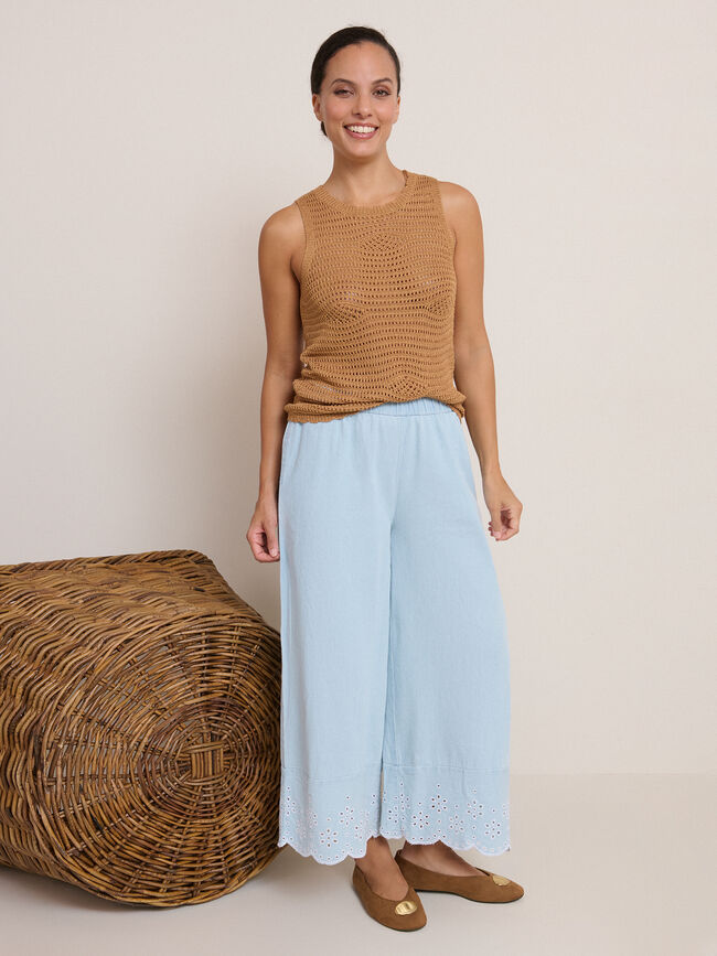 PANTALON DETALLE BORDADO Light Blue Wash