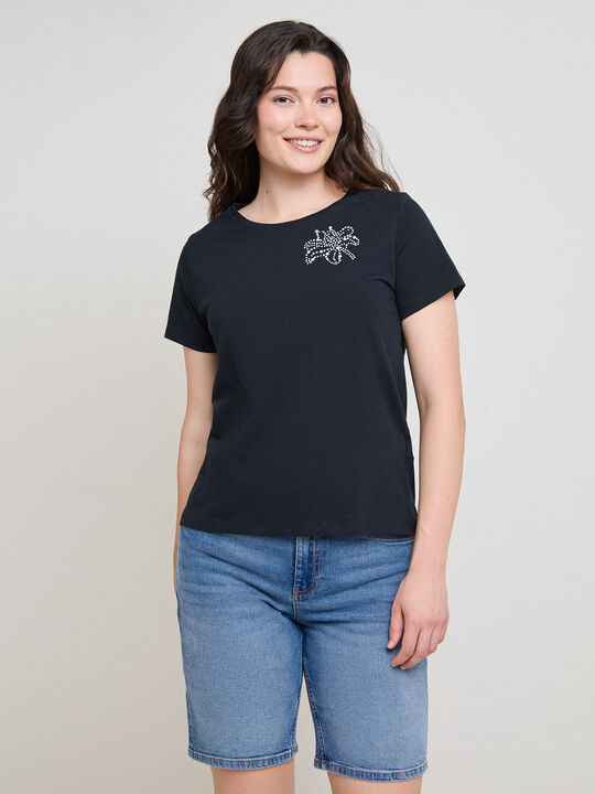 CAMISETA FLOR PERLAS Negro image number null