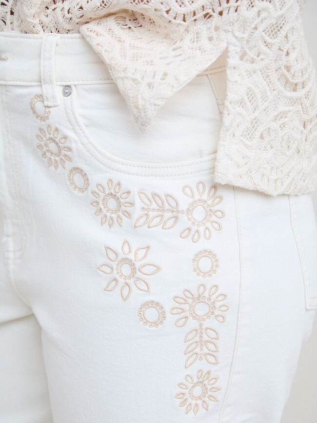 WIDE LEG BORDADO LATERAL Blanco Hueso