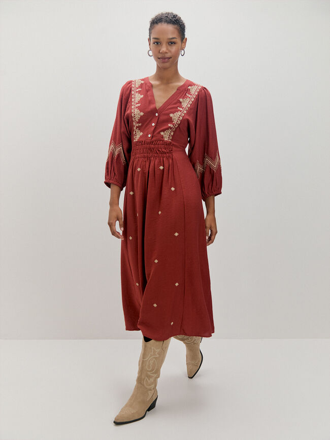VESTIDO LARGO BORDADO Azafran