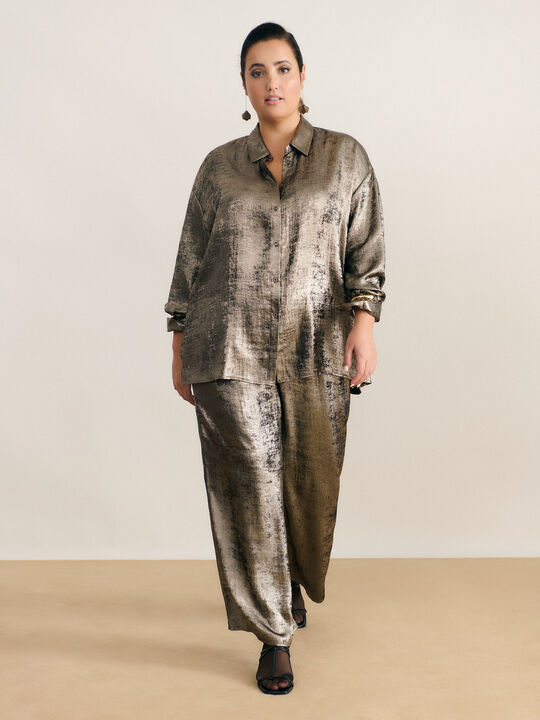 PANTALON ANCHO BRILLANTE Oro image number null