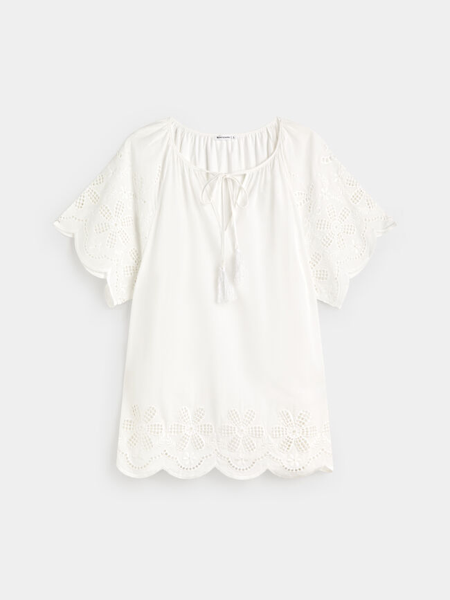 CAMISETA BIMATERIA BORDADA Blanco Optico