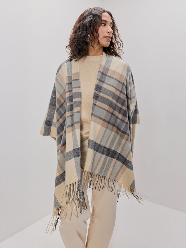 PONCHO CUADROS BRILLOS Rosa