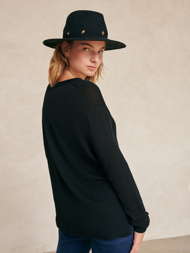 Jersey nervio cuello pico Negro