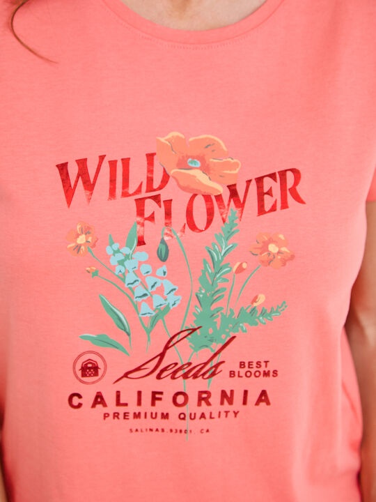 CAMISETA FLORES VINTAGE Coral image number null