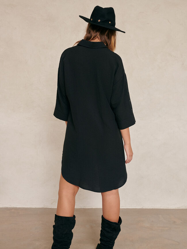 Vestido detalle botones manga Negro
