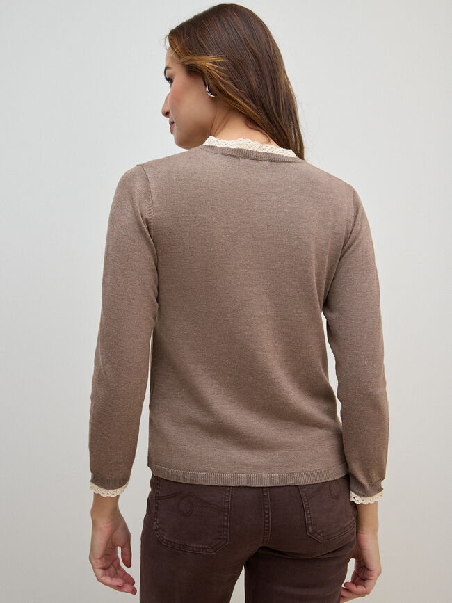 CARDIGAN DETALLE PUNTILLA Topo