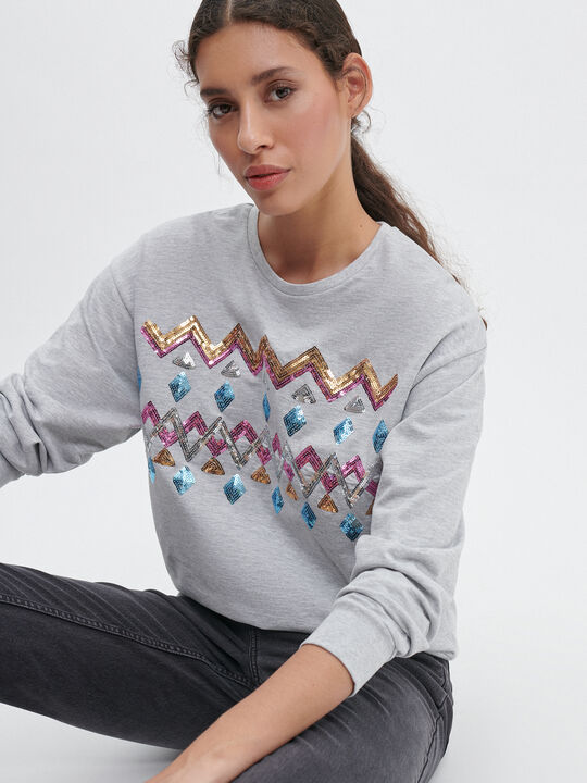 SUDADERA CENEFA LENTEJUELAS gris vigore med image number null