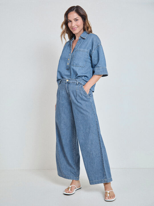 PANTALON VAQUERO HOJITAS Mid blue image number null