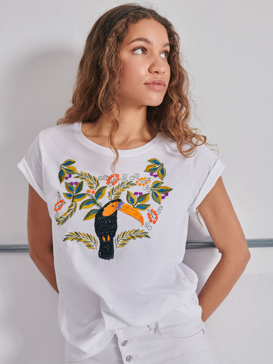 Camiseta algodón bordados Blanco Optico image number null