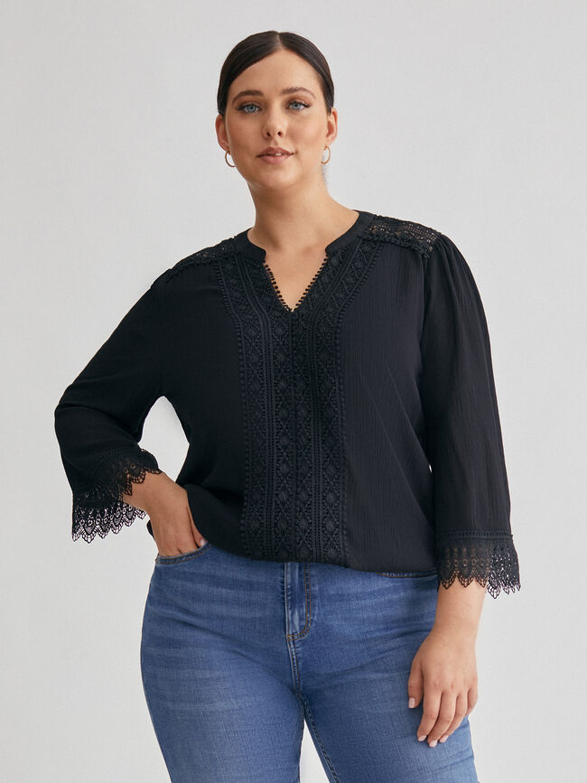Blusa romántica puntilla Negro