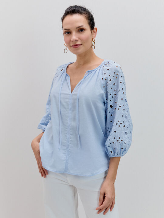 BLUSA MANGA TROQUELADA Azul Bebe image number null