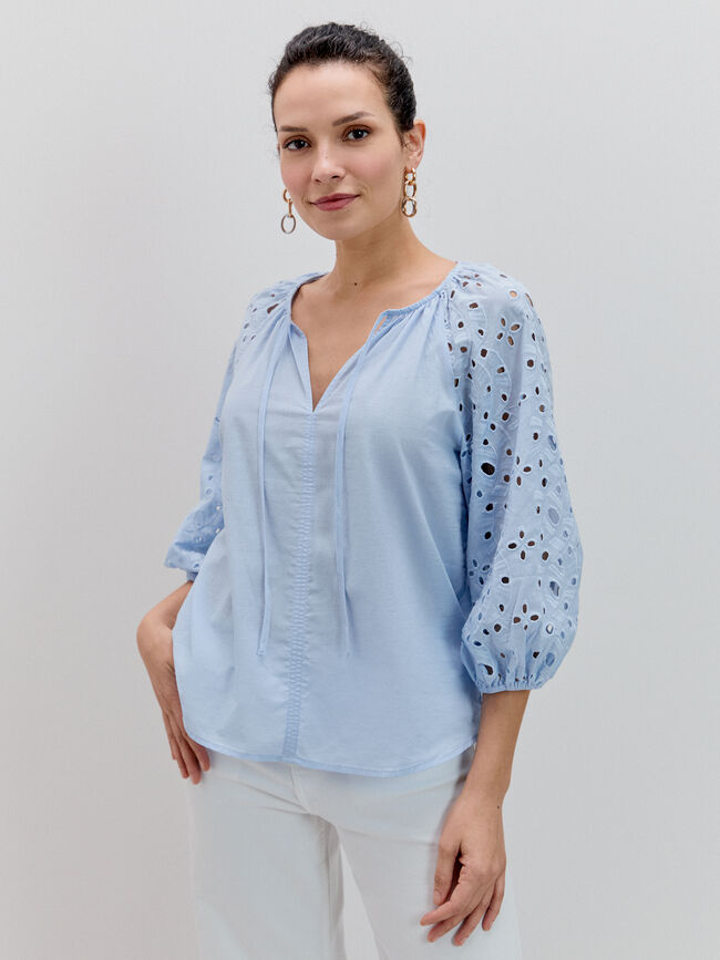 BLUSA MANGA TROQUELADA Azul Bebe