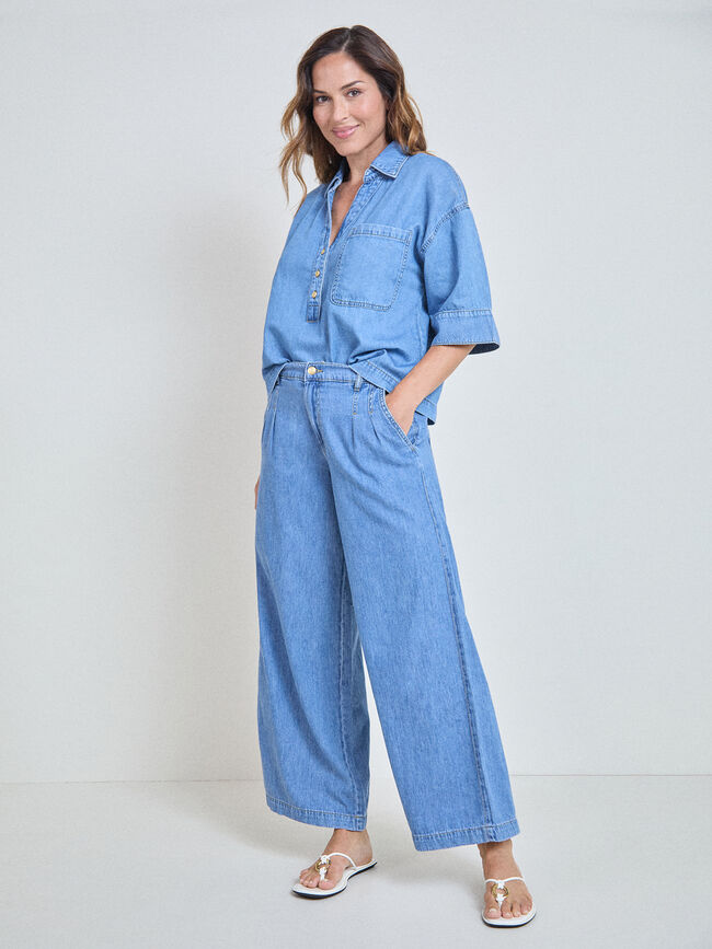 PANTALON VAQUERO HOJITAS Mid blue