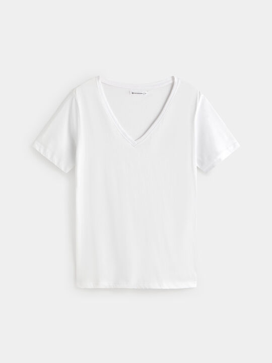 CAMISETA CUELLO PICO Blanco Optico image number null