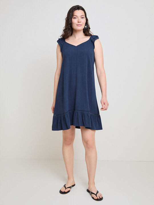 VESTIDO CORTO VOLANTE Azul Marino image number null