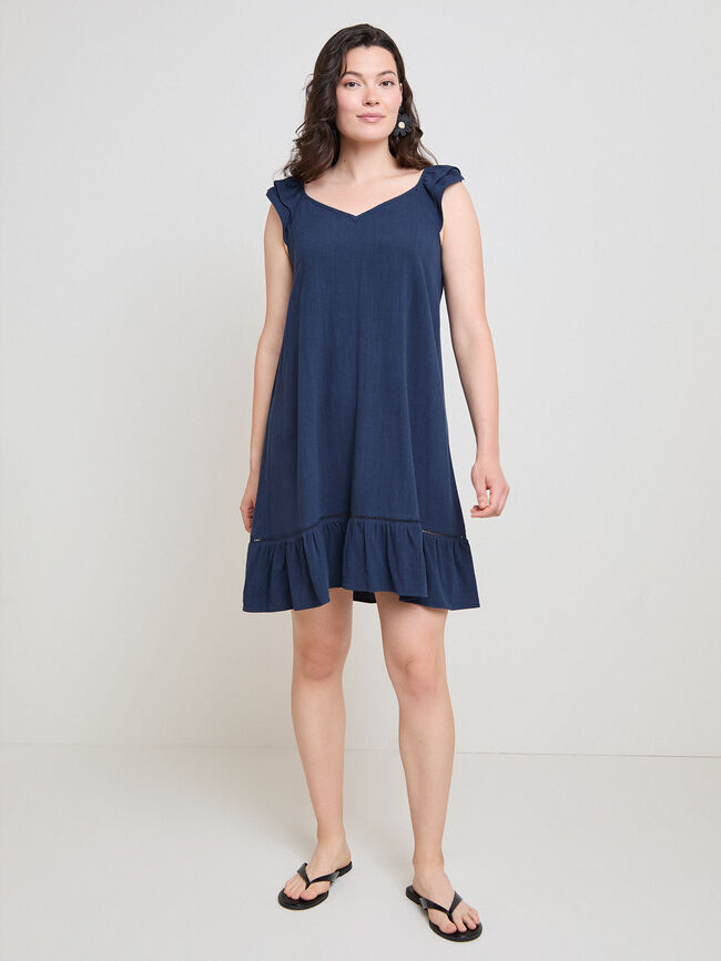VESTIDO CORTO VOLANTE Azul Marino