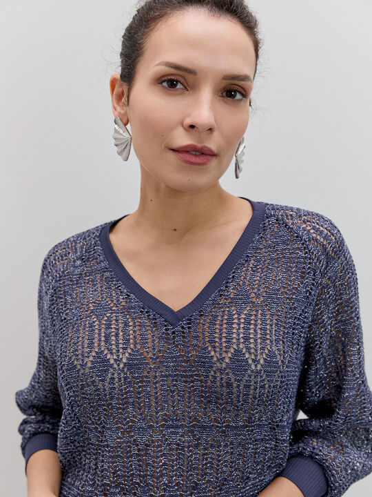 CAMISETA CUT&SEW CALADO COMBI RIB Azul Marino image number null